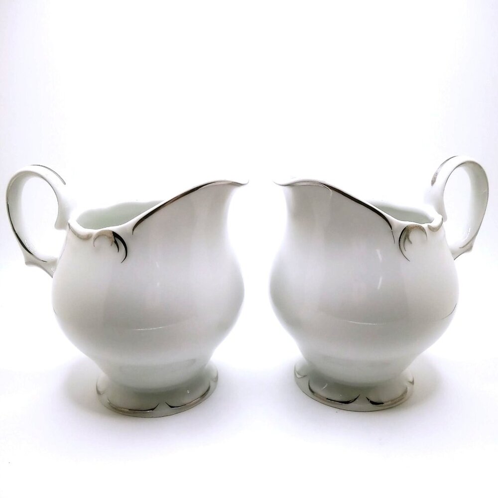 Simplicity White Silver Trim Porcelain Creamer Set of 2 Fine China Serve Ware